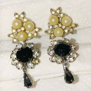Vintage Earrings, Rhinestones & Pearls, Clip On & Screw Back, (2) Pairs